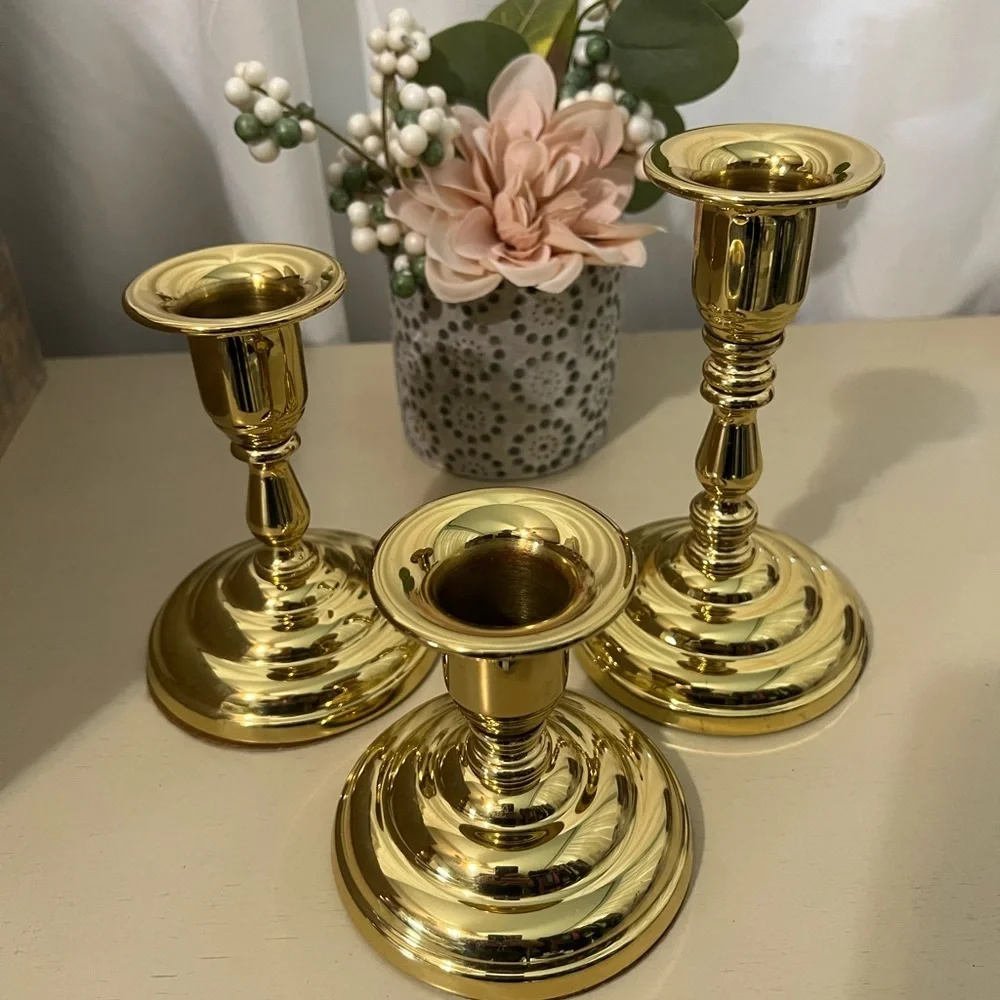 Copper Craft Made in USA Brass Candle Holders Set - Picture 2 of 4